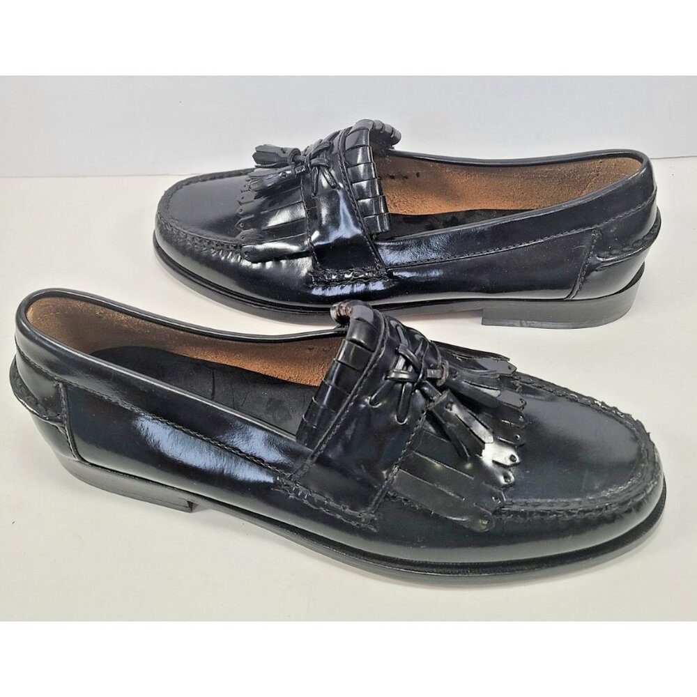 Florsheim Kiltie Tassel Wingtip Loafers Mens Size 8.5D Black Dress Shoes Vtg NEW